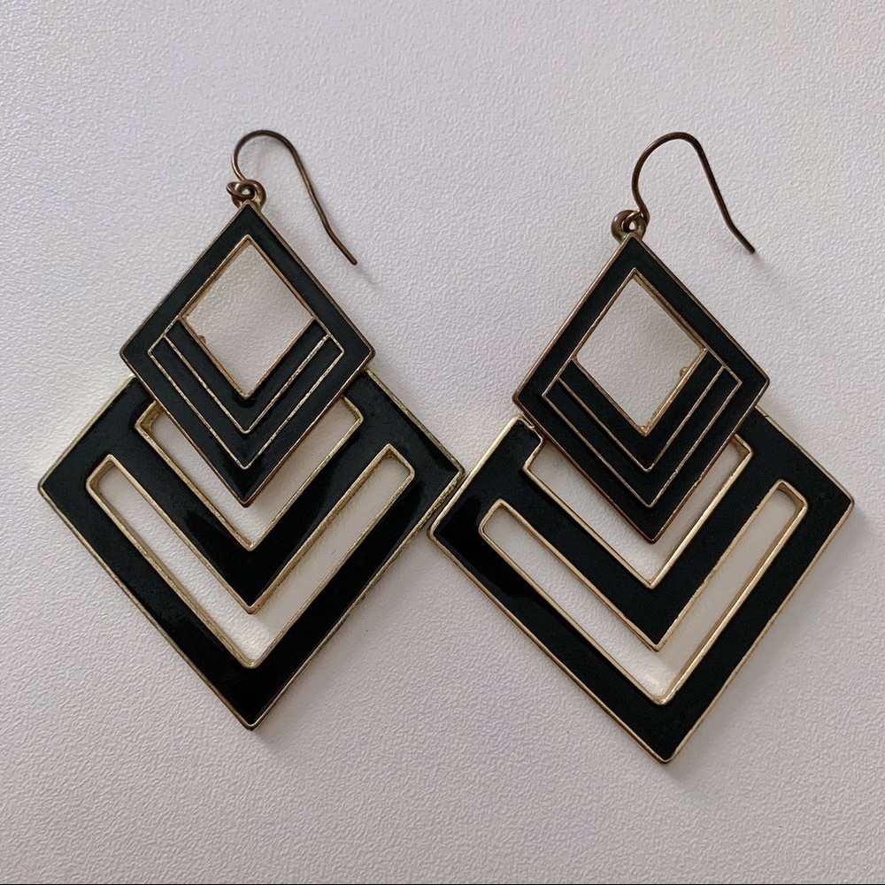 Large Diamond Black & Gold Statement Earrings